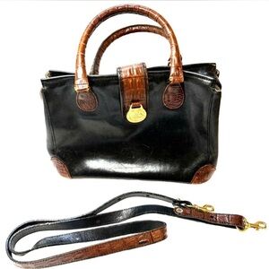 Brahmin Black Leather Purse with Brown Accents